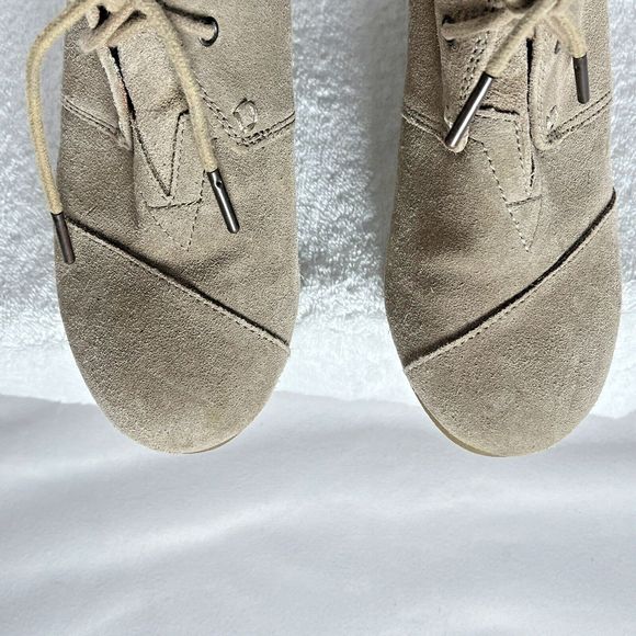 Toms Booties Wedge Kayla Desert Lace Up Tan Suede Bootie Size 6.5 Boots - Picture 6 of 11